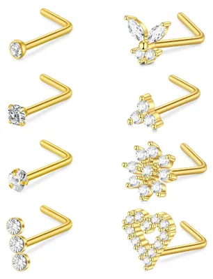 Immagine prodotto di Set di 8 piercing per il naso: acciaio inossidabile, diamanti e cuore