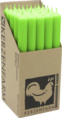 Produktbild von Stabkerzen aus Paraffin, 250/22 mm, Apfelgrün, KERZENFARM HAHN, Brenndauer ca. 12h, 25 Stück pro Verpackung