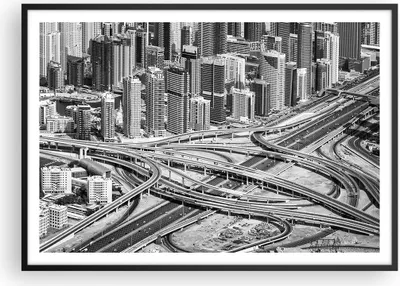 Produktbild von Gerahmtes Poster - Schwarzer Rahmen - Stadt Wolkenkratzer Autobahn - 100x70 cm - Wand Bild - Wanddeko - Wandbilder - Kunstposter - Wandposter - Bilderrahmen - Bilder - Kunstdruck - P2BAA100x70-5065