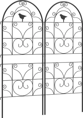 Image de Treillis métallique, lot de 2, à enfoncer, inoxydable, avec motif d'oiseaux, 50 x 120 cm, pour fleurs et plantes grimpantes,
