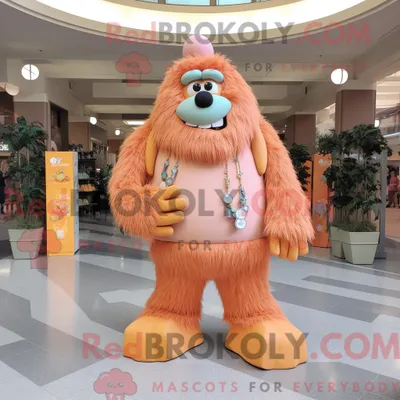 Productafbeelding van Peach Sasquatch mascotte REDBROKOLY kostuum karakter gekleed met een jegging en kettingen