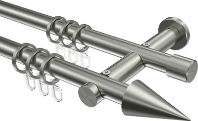 Produktbild von Interdeco Gardinenstange / Vorhangstange Edelstahl-Optik, Typ Platon Savio (Kegel), 20 mm Ø 2-läufig, 120 cm