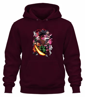 Productafbeelding van Kimetsu no Yaiba Tanjiro Nezuko Vuurzwaard Anime Cadeau Manga Uni Hoodie Trui, Burgundy, XXL