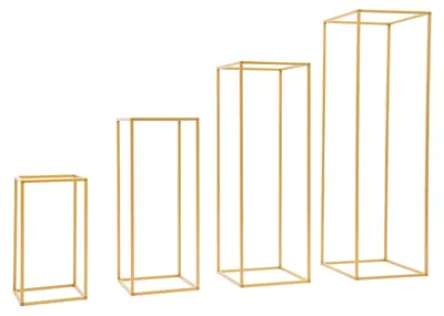 Immagine prodotto di Supporti per fiori per matrimoni - Set da 4 pezzi in metallo - Altezze: 40/60/80/100 cm - Forma rettangolare - Ideali per composizioni floreali - Colore: oro