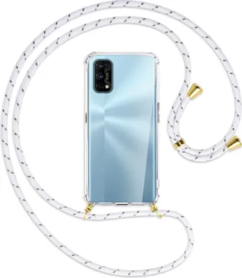 Produktbild von Handykette Backcover-Schutzhülle mit Band (Metall goldfarben) für Realme 7 Pro - weiß/grau