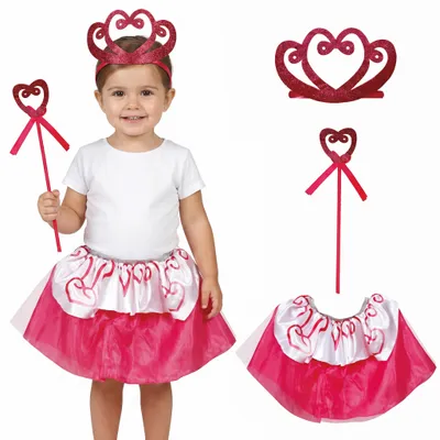 Productafbeelding van Prinsessenverkleedset met tiara, scepter en rok, roze en rood, speelgoed voor kinderen, carnaval. Kleur: roze
