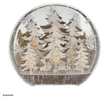 Produktbild von LED-Schneekugel mit verschiedenen Weihnachtsmotiven aus Holz 25x6x22cm