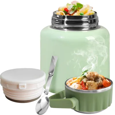 Obrázok produktu pre Termoizolačný kontajner na potraviny, 900 ml, nerezová oceľ, ohrievací kontajner s 24-hodinovou udržiavaním teploty, s odklopovacou lyžičkou