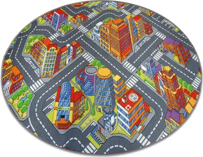 Obrázek produktu pro Dětský kulatý koberec ULICE BIG CITY seda šedá kruh PRŮMĚR 100 cm