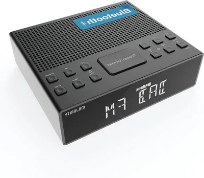 Zdjęcie produktu dla Budzik Bluetooth DAB+ z podwójnym alarmem i funkcją drzemki, dużym wyświetlaczem z regulacją jasności oraz dźwiękiem w wysokiej rozdzielczości – ładowanie przez USB i gniazdo słuchawkowe FM