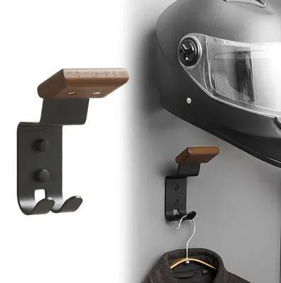 Helmhalter aus Buchenholz, 2 Haken, Wandmontage, schwarz