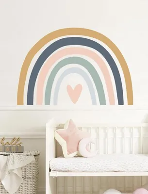Produktbild von Regenbogen-Herz Wandsticker – Pastellfarben, Selbstklebend und Abnehmbar – Kinderzimmer und Babyzimmer – Mädchen