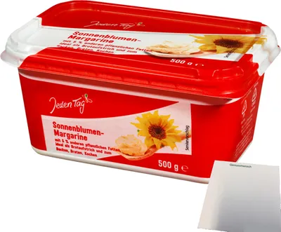 Produktbild von Jeden Tag Sonnenblumen-Margarine (500g Schale) + usy Block
