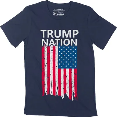 Produktbild von Herren Grafik T-Shirt Donald trump nation amerikanische flagge – Donald Trump Nation American Flag – Öko-Verantwortlich Vintage Jahrgang Kurzarm