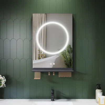 Obrázek produktu pro Koupelnové zrcadlo SONNI 50 x 70 cm, tříbarevné, stmívatelné, RA90, proti zamlžování, s multifunkční poličkou