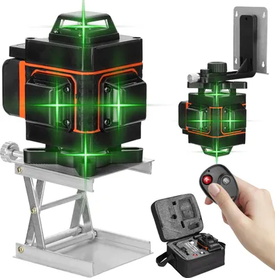 Zdjęcie produktu dla poziomica laserowa 4D 16 linii 360º Zielony obrotowy automatyczny laser krzyżowy z pilotem zdalnego sterowania, ochrona przed kurzem i wodą IP54