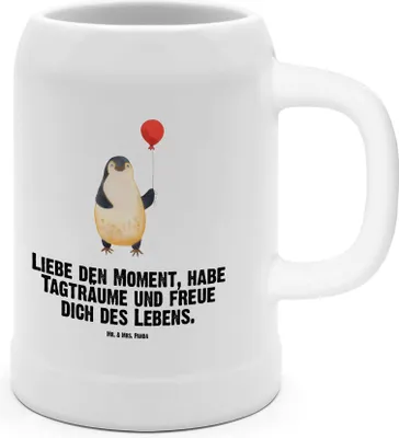 Produktbild von Mr. & Mrs. Panda Krug Pinguin Luftballon - Weiß - Geschenk, Steingutkrug, Seidel, Bier, Motivation, Humpen, Glück, Liebe