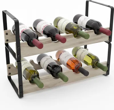 Produktbild von Relaxdays Weinregal, 8 Flaschen, Metall, Holz, HxBxT: 29 x 39,5 x 17,5 cm, Weinhalter stehend, Küche, Bar, schwarz/natur