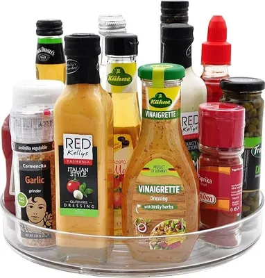 Produktbild von Drehteller Kš¹hlschrank Organizer Lazy Susan 23,5cm, 360¡ã Rondell Kš¹chen Organizer Drehbarer Gewš¹rzhalter fš¹r Gewš¹rz Speisekammer Schrank Badezimmer Kommode.(Transparent)