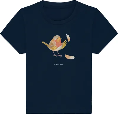 Produktbild von Mr. & Mrs. Panda  T-Shirt Rotkehlchen Federn 6. - 12. Monat - French Navy - Geschenk, Baby Shirt, Oberteil, fliegen, Vogel, Babyshirt, Motivation Sprüche, Spruch Mut