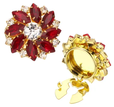 Image de Boutons de manchette - Motif floral avec strass - Accessoire pour femmes - Couleur or et rouge
