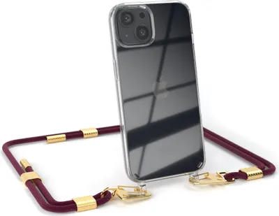 Produktbild von EAZY CASE Handykette für Apple iPhone 13, Transparente Silikonhülle mit Band, Clear Case, abnehmbar in  Rot