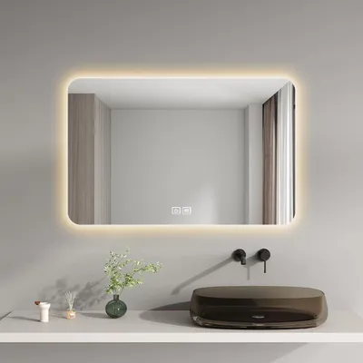 Produktbild von Badspiegel mit Beleuchtung, Rechteck 80x130cm, Lichtspiegel 3 Lichtfarbe einstellbar, Beschlagfrei, Wandspiegel mit Touch für Badezimmer 【JMAA80562】