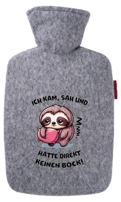 Produktbild von Huuraa Wärmflasche Kam sah und direkt keinen Bock Faultier 1,8 Liter Filz Classic Filzbezug Bettflasche Geschenkidee