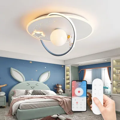 Produktbild von RRBEST LED Kinder Deckenlampe, Modernes Design Mond Astronaut Deckenleuchte, Dimmbar mit Fernbedienung Jungen und Mädchen Kinderzimmer Lampen, Oval De