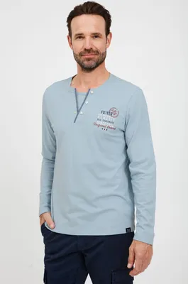 Produktbild von FQ1924 FQRolf Herren Longsleeve Langarmshirt Shirt mit Print und Henley-Ausschnitt aus 100% Baumwolle