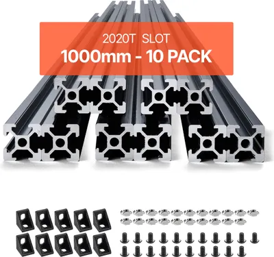 Zdjęcie produktu dla VEVOR 10-częściowy zestaw profili aluminiowych, 1000 mm rowek T 2020 profile aluminiowe do wyciskania, standardy europejskie, profile szczelinowe do drukarek 3D, maszyn CNC do majsterkowania, grawerowania laserowego, czarny