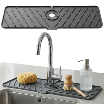 Abtropfmatte für Spüle, 45,8x13,9 cm, TPE, rutschfest, anthrazit