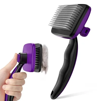 Obrázek produktu pro Štětec na čištění srsti domácích mazlíčků, samočisticí kartáč na odstraňování chlupů pro psy a kočky, fialová barva, velikost S