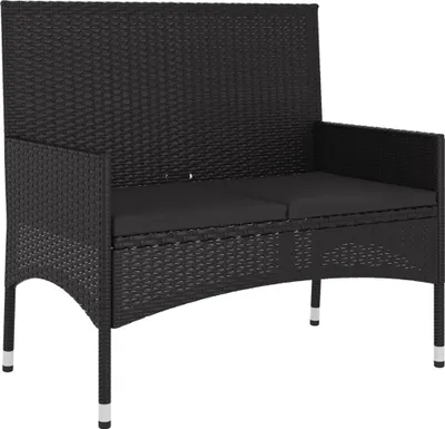 Immagine prodotto di Panca da giardino a 2 posti con cuscini in poly rattan nero