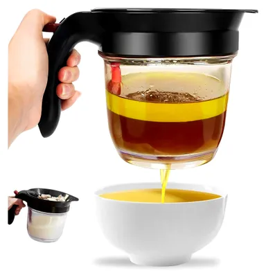 Produktbild von Fetttrennkanne für Saucen, 1000 ml, Doppelfiltrations-Fetttrenner, Ein-Knopf-Spender, Einfaches Abscheiden von Fett