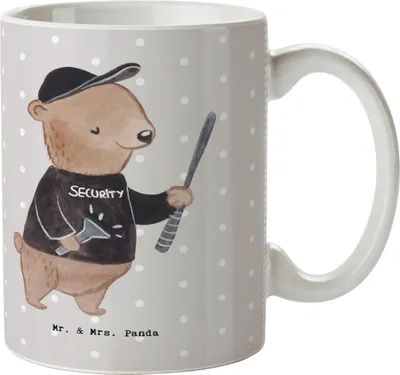 Produktbild von Mr. & Mrs. Panda Becher Sicherheitsdienstmitarbeiter Herz - Grau Pastell - Geschenk, Kaffeebecher, Kaffeetasse, Tasse, keramik, haferl