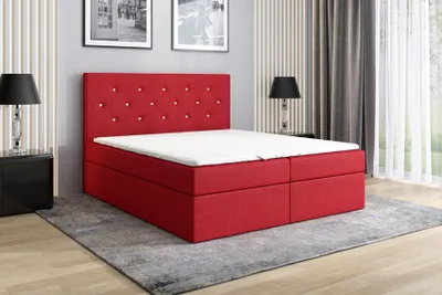 Produktbild von Boxspringbett REGIN 200 x 200 mit 2 Bettkästen, Bonell-Matratze und Topper. Farbe: Rot
