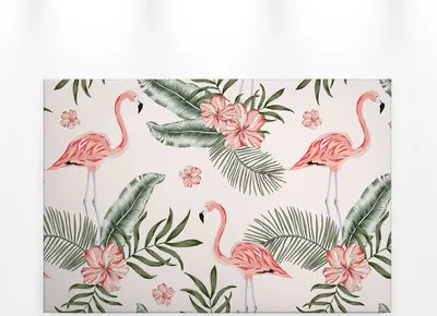 Produktbild von Flamingo Blume Leinwandbild 90x60 DD120269 Wandbild Grün Leinwand Rosa Tiere
