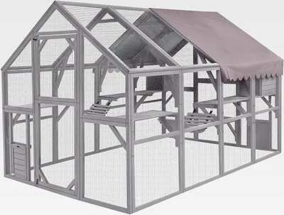 Produktbild von Großes Katzengehege aus Holz für Katzen, Terrasse, Outdoor, Katzenhaus mit Brücken, Spaziergänge, kleine Häuser, Dachabdeckung