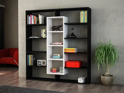 Produktbild von Skye Decor, Ample - Black, White, Bücherregal, Schwarz, 100% MELAMINBESCHICHTETE SPANNPLATTE, 125 x 22 x 135,7 cm