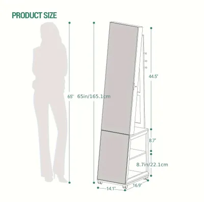 Obrázok produktu pre Šperkovnica - Krabička na šperky - Šperkový box - Komoda na šperky - Úložný box na šperky - Zrkadlo, výška 169 cm