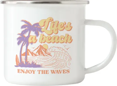 Produktbild von Live's a Beach Emaille Tasse Sonne Surfen Ozean Meer Urlaub Strandliebe
