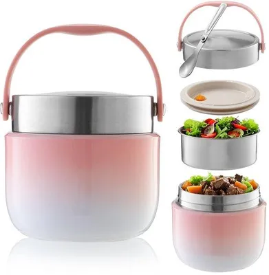 Produktbild von Thermische Lunchbox aus Edelstahl, rot, groß, für warmes und kaltes Essen