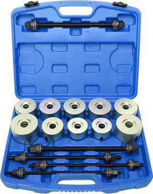 Produktbild von CCLIFE Silentlager Abzieher Satz 27-teilig Universal Werkzeug für Gummibuchsen, Buchsen & Achslager mit 5 Spindeln, 22 Hülsen & Industrie-Rillenkugellager