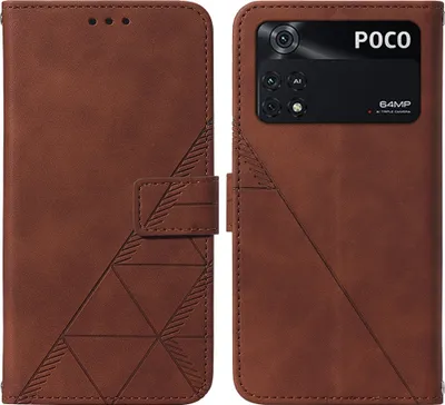 Obrázek produktu pro Flipové kožené pouzdro pro Xiaomi Poco M4 Pro 4G peněženkový design pouzdro s embosováním, držákem karet a stojánkem Hnědý