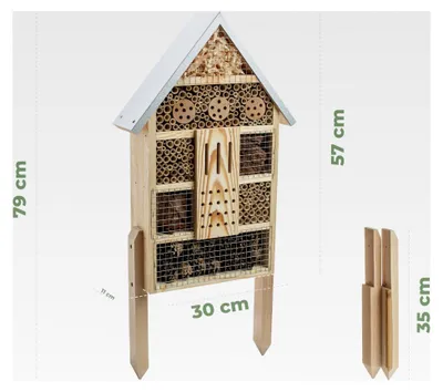 Produktbild von XXL Insektenhotel aus Naturholz und Metall, zum Aufhängen für Bienen, Marienkäfer, Florfliegen und Schmetterlinge (XXL - 57 cm x 30 cm x 11 cm)