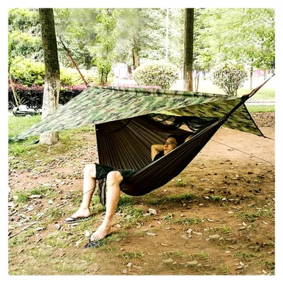 Produktbild von Doppel-Hängematte für 2 Personen, ultraleicht und atmungsaktiv mit Moskitonetz und Zeltplane, geeignet für Outdoor-Aktivitäten, Nylon, bis 200 kg