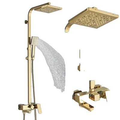 Produktbild von Badezimmer Duscharmatur, gebürstete Goldoberfläche, Regenduschkopf, Glänzendes Gold A