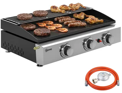 Produktbild von Outsunny Gasgrill 7,5 KW Tischgrill mit 3 Brenner Grillrost Warmhalterost