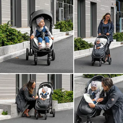 Produktbild von Fußsack 2-in-1, Fleece, grau, mit Tasche, für Kinderwagen